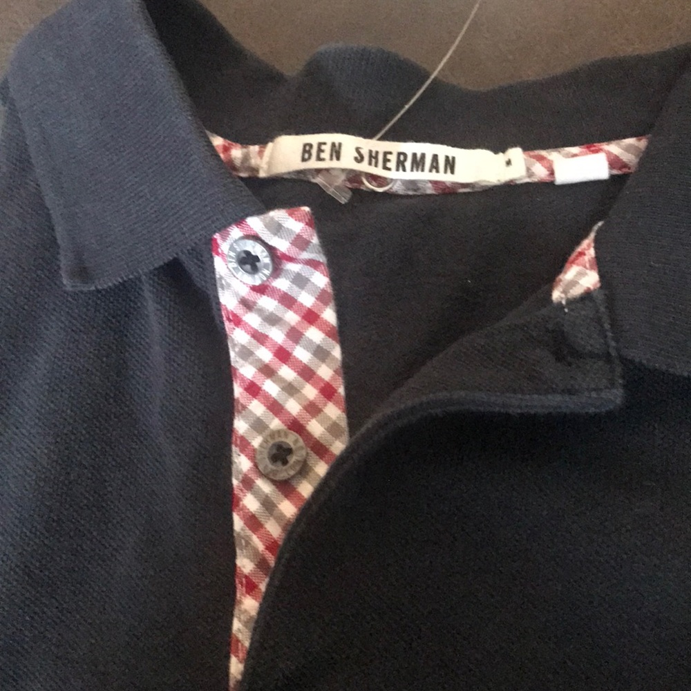 Ben Sherman Men’s Black with Plaid Pique Polo Med